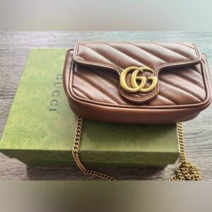 Gucci Brown and Gold Crossbody Bag with Quilted Leather